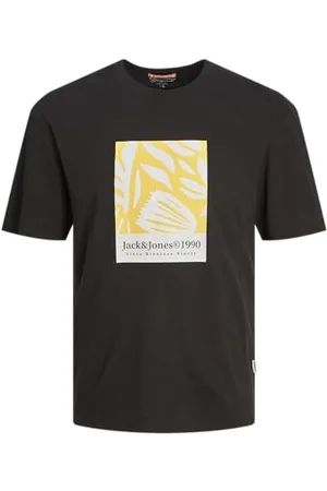 JACK & JONES Herren JORMARBELLA AOP Branding Tee SS CN PLS T-Shirt, Black, 56