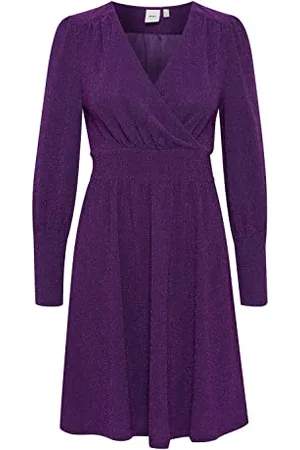 Ichi IHNELLY DR Damen Freizeitkleid Kleid Minikleid Pailletten Langarm V-Ausschnitt Regular-Fit, Größe:S, Farbe: