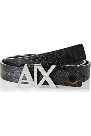 Armani Exchange Casual Leather, on Tone Logo Buckle Belt, Black, Large