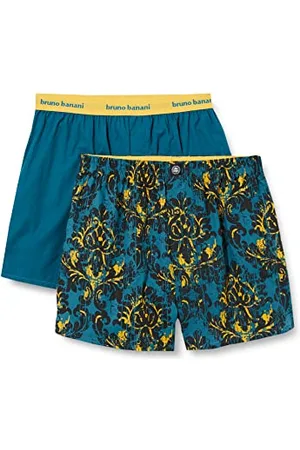 Bruno Banani Boxershorts Outlook Gr. M - 2er Set Lorbeer & Gold Print - Herren Unterhose Lang - Elastischer Bund - Atmungsaktive Unterwäsche Baumwolle