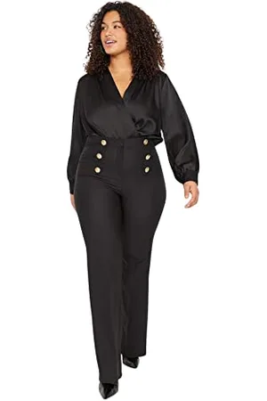 Trendyol Damen Gerade Regulär Hohe Taille Hosen in Plus Size Pants, , 42 Größen