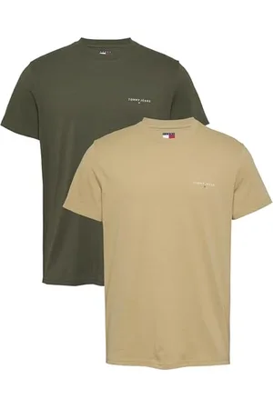 Tommy Hilfiger Herren 2er Pack T-Shirts Kurzarm Linear Chest Rundhalsausschnitt, Mehrfarbig (Fatigue Green/Relic Tan), XS