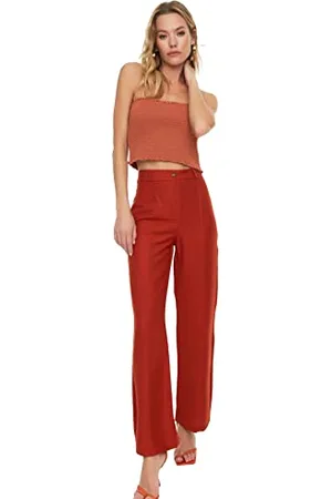 Trendyol Damen Ribbed Detailed Trousers Pants, Ziegelrot, 42 EU