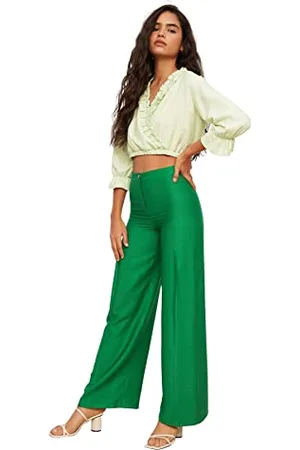 Trendyol Damen Damenhose mit hoher Taille, weites Bein Hose, , 60