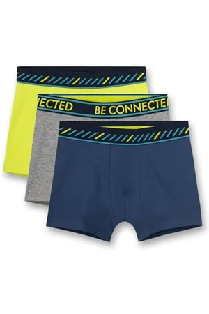 Sanetta Jungen-Shorts (Dreierpack) Dunkelblau Neongelb Graumelange | Hochwertige und nachhaltige Unterhose für Jungen aus Baumwolle. Inhalt: 3er Set Unterwäsche für Jungen 164