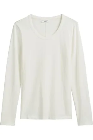 Marc O’ Polo Marc OߴPolo Denim Damen Langarmshirt aus Bio-Baumwolle mit Rundhalsausschnitt, Weiß (Silky White), XL