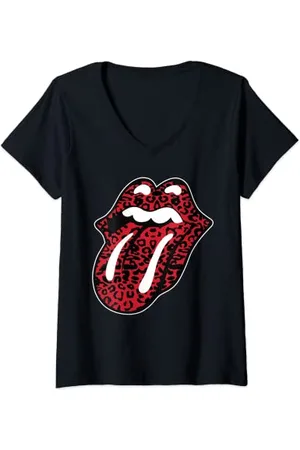 The Rolling Stones Offizielle Rolling Stones Leopardenzunge T-Shirt mit V-Ausschnitt
