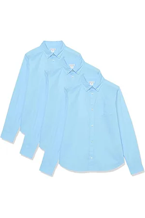 Amazon Jungen Langärmelige, gewebte Uniform-Hemden aus Stretch-Popeline mit Knopfleiste, 3er-Pack, , 6-7 Jahre