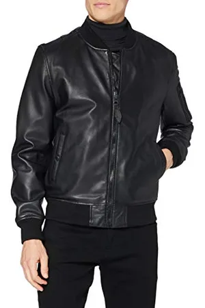 Schott NYC Herren Bomber EN Cuir Lederjacken, Black, M