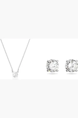 Swarovski Attract Schmuck-Set, , Rhodiniert: Halskette & Ohrstecker, Rund, Klassisch, Unisex, Damen für festliche Anlässe