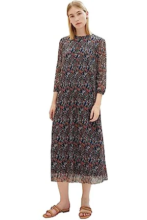 TOM TAILOR Damen 1038715 Mesh-Kleid mit Plissee & Knopfleiste, 32370-navy small tie dye floral, 46