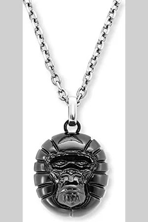 SAVE BRAVE ® Edelstahl Halskette mit schwarzem Anhänger Affe, Halsreif Edelstahl, lange Kette für Männer aus glänzendem Metall, wird in einer Ketten Box geliefert, Männerschmuck als Geschenkidee