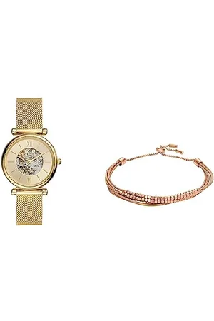 Fossil Watch ME3250 Armband für Frauen All Stacked Up, Braunes Lederkettenarmband, Länge: 216mm, Breite: 2mm, JF04472791