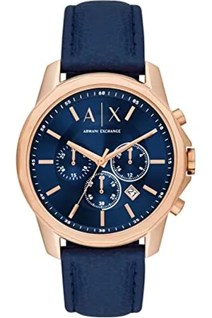 Armani Exchange Uhr für Herren , Chronographenwerk, 44mm Rose Gold Edelstahlgehäuse mit Lederarmband, AX1723