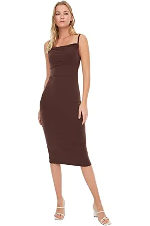 Trendyol Damen Woman Mini Standard Karrée-Ausschnitt Gestrickt Kleid, , Large