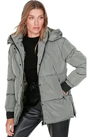 Trendyol Damen Damen Oversize Puffer Plain Webstoff Winterjacke Coat, , S EU