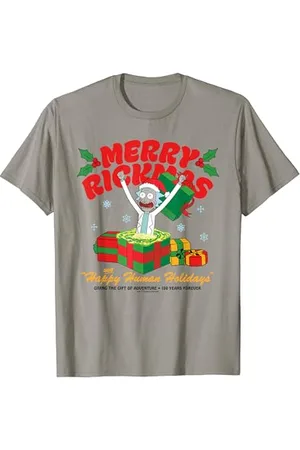 Rick and Morty Christmas Merry Rickmas Presents T-Shirt - - Unisex Erwachsene, Unisex Kinder - - S - Kurzarm - Casual Cartoon T-Shirt - Weihnachten - 100% Baumwolle