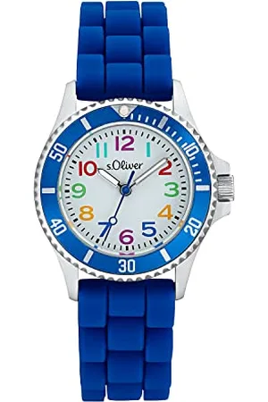 QS by s.Oliver Armbanduhr Jungen Kinder Quarzuhr Analog, mit Silikon Armband, Blau, 3 bar Wasserdicht, Kommt in Uhren Geschenk Box, 2033504