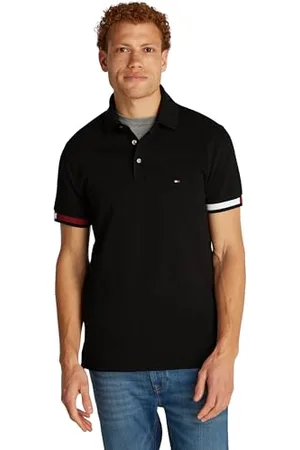 Tommy Hilfiger Herren Poloshirt Kurzarm Flag Cuff Slim Fit, Schwarz (Black), 3XL
