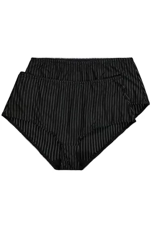 Ulla Popken Damen Midislips, 2er-Pack, Nadelstreifen, höher geschnitten Slip, , 62-64