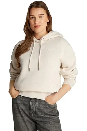 Tommy Hilfiger Damen Hoodie mit Logo, Elfenbein (Oatmilk Heather), XXS