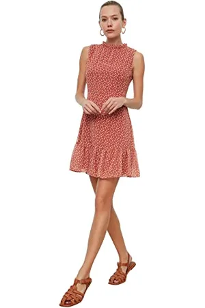 Trendyol Damen Women line Woven Dress Mini A-Linie Regular Fit Webkleid, , 64
