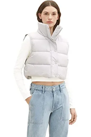 TOM TAILOR Damen 1036570 Cropped Puffer Weste, 32253-basic Light Grey, L