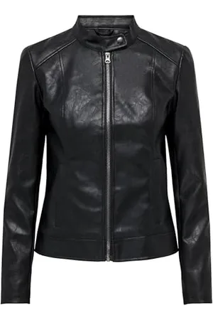 JDY Damen Kunstlederjacke Reißverschluss Hochgeschlossen Gesteppte Details Langarm, Farben: , Größe:42