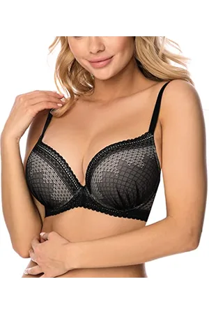 Vivisence BH Damen Mit Bügel Gepolsterte Push-Up BH Klassisch Glatte Mikrofaser Elegant Spitze Netz, 1041, ,75E