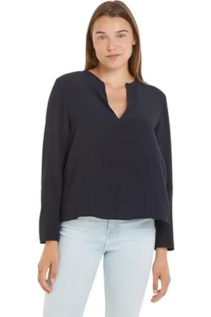 Tommy Hilfiger Damen Bluse Viscose Crepe V-Neck Elegant, , 44