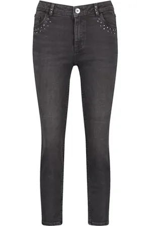 Taifun Damen 7/8 Jeans mit Nieten-Dekor Slim Fit unifarben, Washed-Out-Effekt 7/8 Länge 38