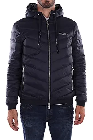 Armani Exchange Herren Daunenjacke Milano/New York Logo mit Kapuze und Reißverschluss Jacke, , XXL