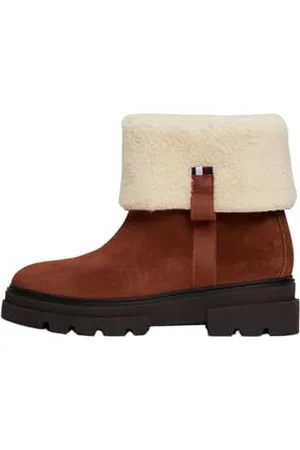 Tommy Hilfiger Damen Faux FUR Suede ROLL-DOWN Boot (FW0FW08158 Stiefeletten, Braun (Cognac Brown), 39 EU