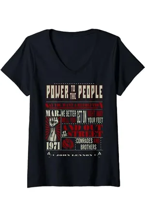 John Lennon Revolution T-Shirt mit V-Ausschnitt