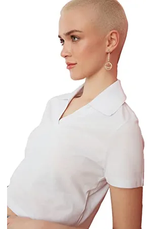 Trendyol Damen V-neck Crop Gestricktes T-shirt T Shirt, , L EU