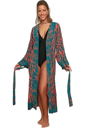 Trendyol Damen Strandmode Entspannt Basic V-Ausschnitt Gewebte Kimonos & Kaftans, , 36