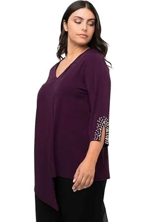 Ulla Popken Damen Asymmetrische Perlendetail am Ärmel Bluse, , 46-48