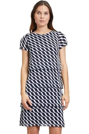 Betty Barclay Damen Stufenkleid mit Flügelärmeln Dunkelblau/Weiß,38