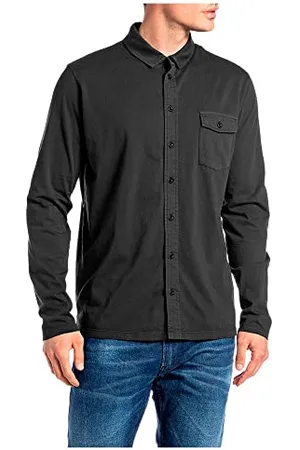 Replay Herren Hemd Langarm aus Jersey, Smoke Grey 391 (Grau), M