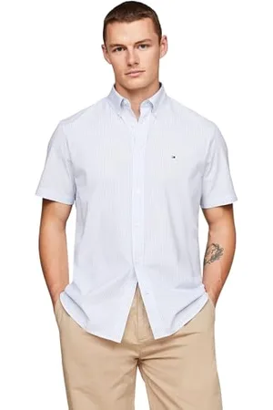 Tommy Hilfiger Herren Hemd Flex Poplin Kurzarm, Mehrfarbig (Cloudy Blue / Optic White), S