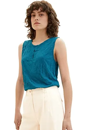 TOM TAILOR Damen 1036890 Crinkel Top mit Cut-Out, 31668-Petrol Green, M