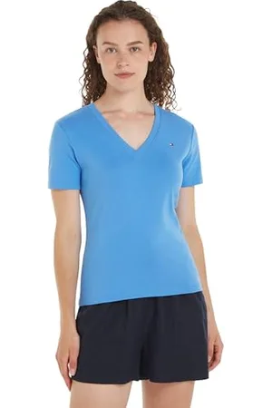 Tommy Hilfiger Damen T-Shirt Kurzarm New Slim Cody V-Neck V-Ausschnitt, , S