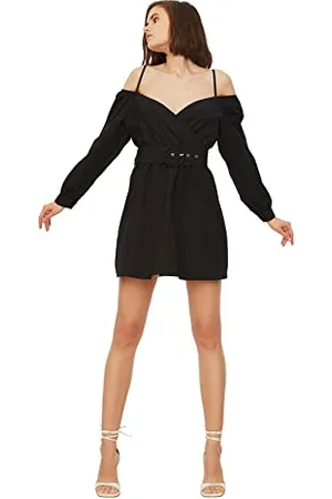 Trendyol Damen Black Curved Flywheel Cocktail Dress, , 34 EU