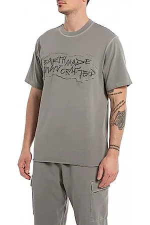 Replay Herren T-Shirt Kurzarm Rundhalsausschnitt Earth Made Collection, (Grau), M