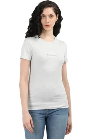 Calvin Klein Jeans Damen MONOLOGO SLIM TEE J20J223563, Grey (Ivory Grey Heather), XXL