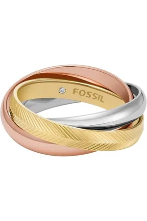 Fossil Damenring Harlow Interlocking Links Edelstahl dreifarbig, JF048079985