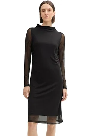 TOM TAILOR Damen Mesh Kleid mit transparenten Ärmeln, , 36