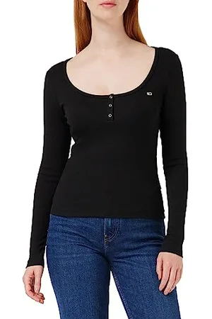 Tommy Hilfiger Damen TJW Slim Button Rib C-Neck LS DW0DW17540 Langarm Strickoberteile, , XXS