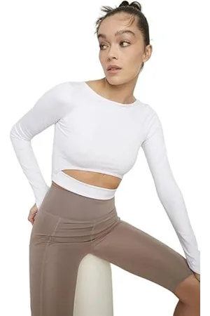 Trendyol Damen Sportswear Crop Standard Rundhals Strickbluse Hemd, , Small