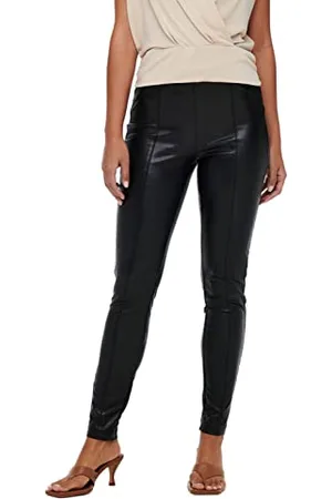 ONLY Damen Leder Optik PU Leggings Stretch Biker Look Hose Skinny Coated Pants Gefüttert ONLJESSIE Wet-Look, Farben: , Größe:40